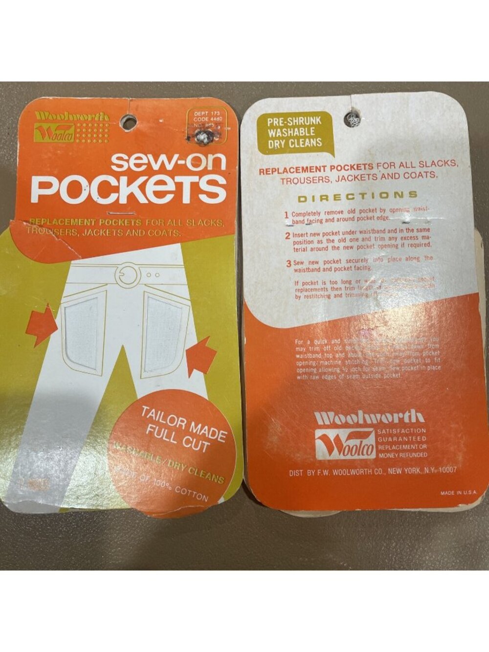 Woolco-Replacement Pocket Sets  NOS  (2) Sew-On Woolco 80 cents